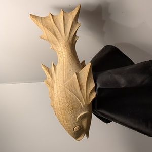 Heavy wood. Hand carved handcrafted wooden fish show pc.  Fishing man cave cabin